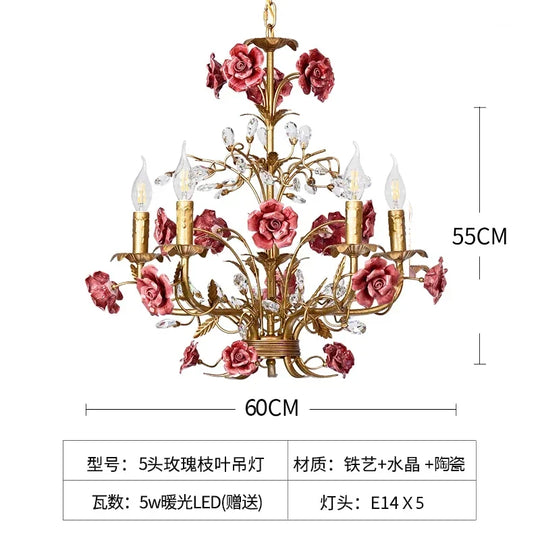 French Retro Pastoral Rose Ceiling Chandelier – Candle Style Lighting