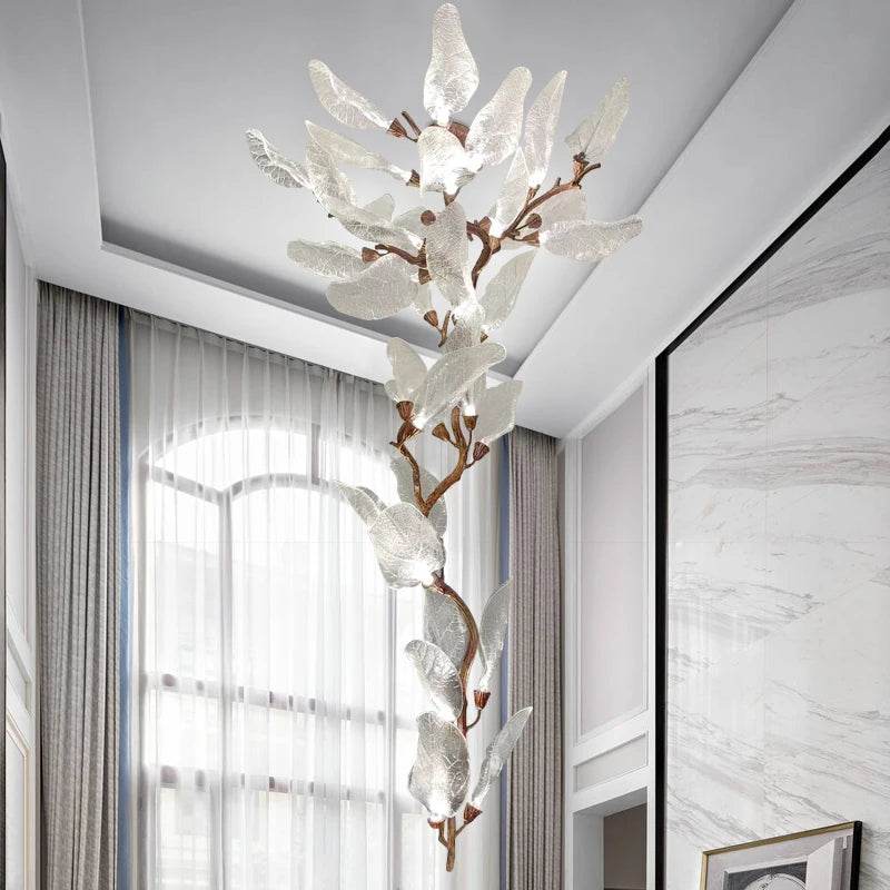 Luxury Leaf Chandelier Copper Pendant Light for Staircase & Villa