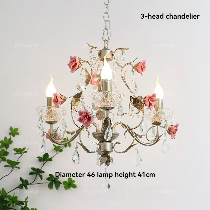 French Countryside Crystal LED Chandelier – Elegant Flower Design