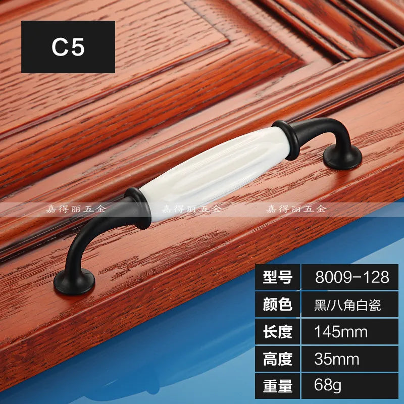 European Ceramic Cabinet Handles – Black and White Pulls for Furniture