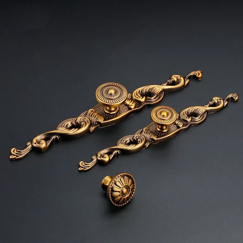 Antique Yellow Bronze Cabinet Handles – Brushed Vintage Drawer Pulls