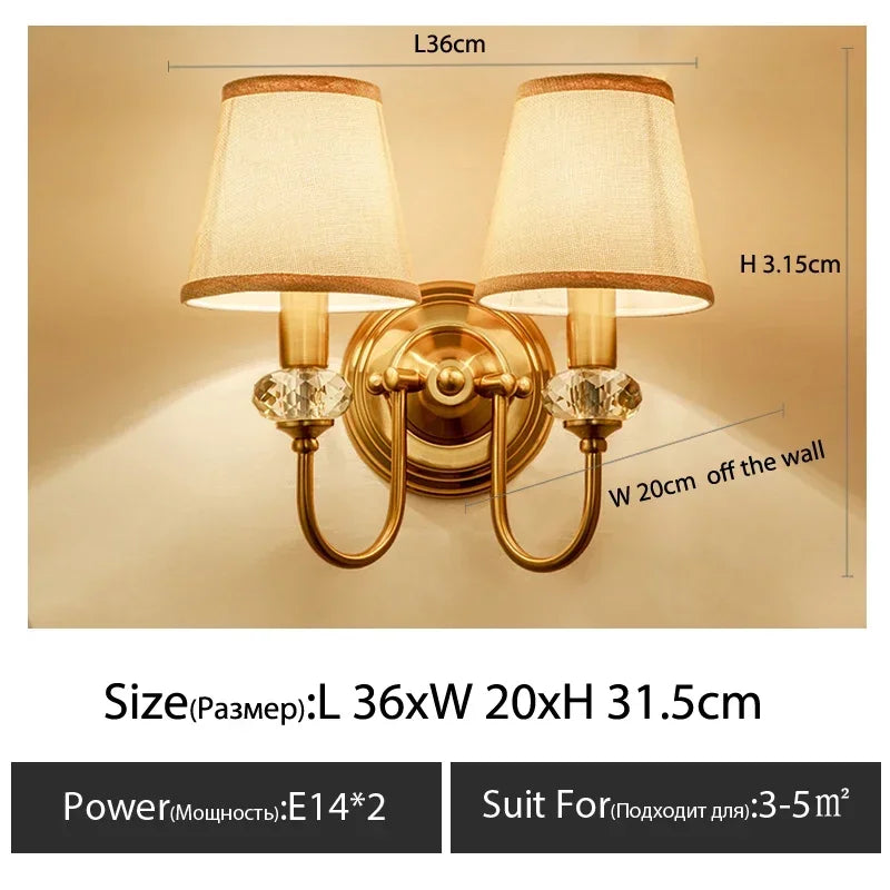 European Style Copper LED Wall Lamp for Bedroom & Living Room