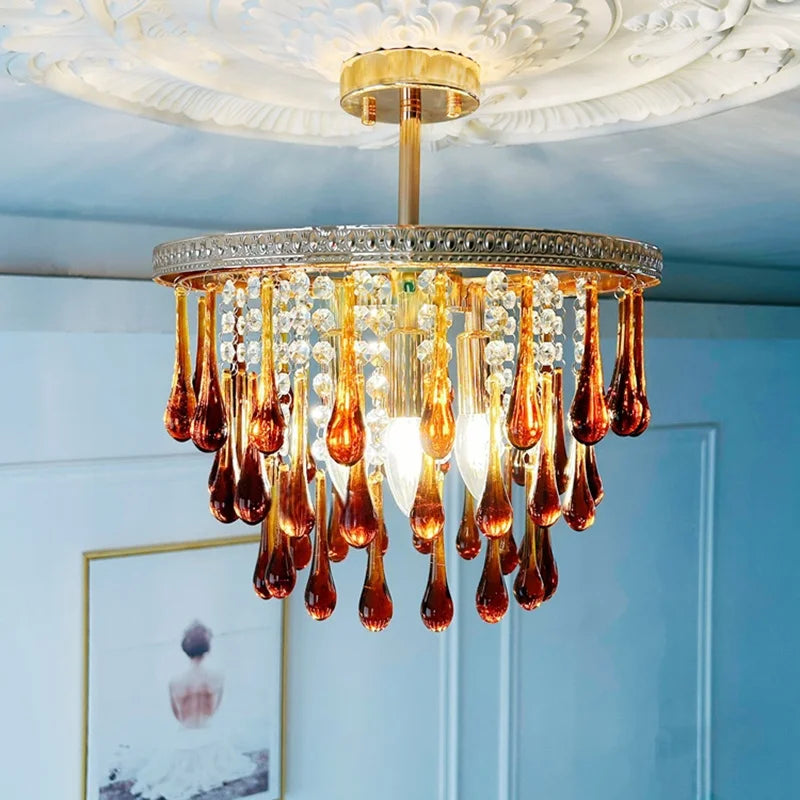 Modern French Crystal Chandelier Water Drop Pendant Ceiling Light