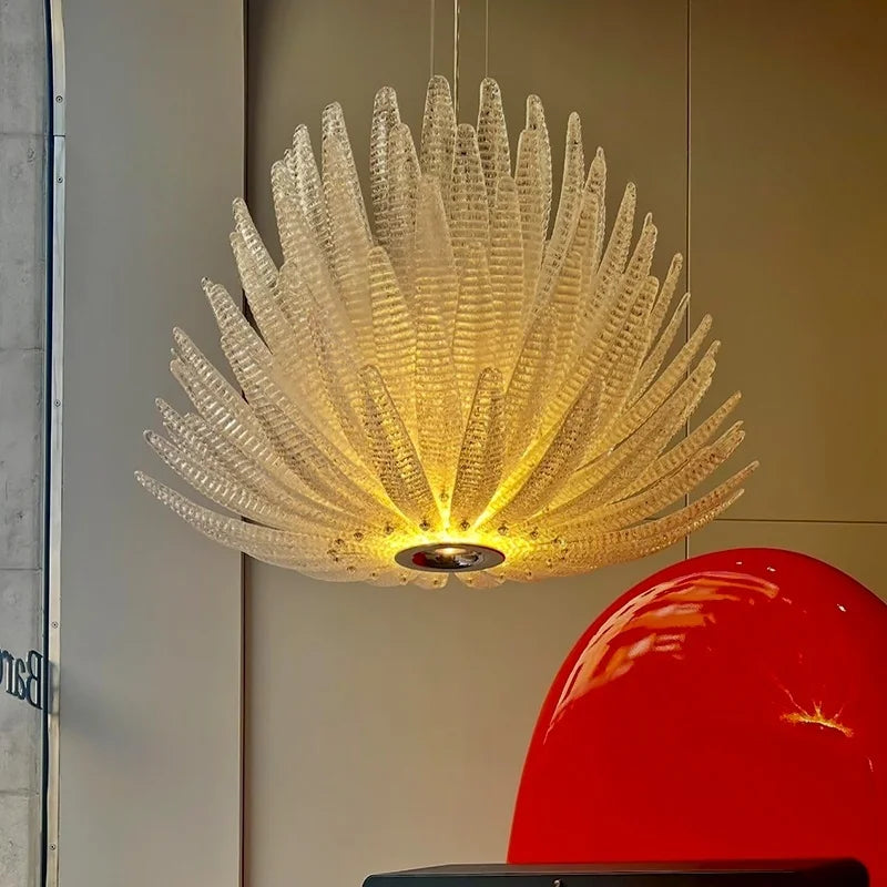 Designer Agave Murano Glass Chandelier with Vintage Gold Floral Detail