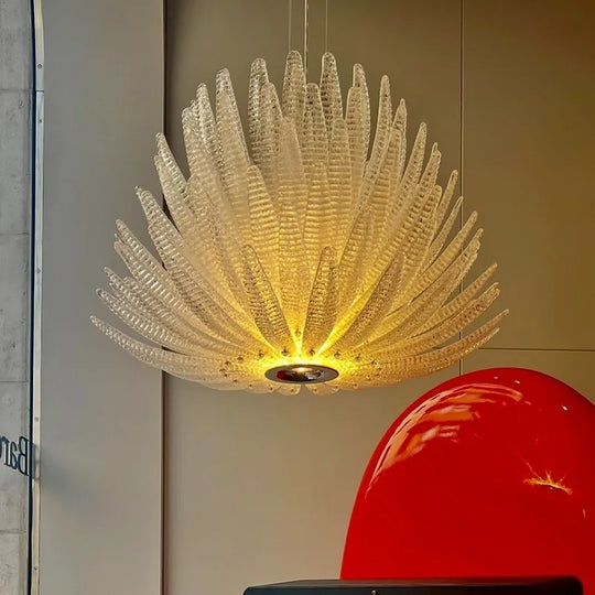 Designer Agave Murano Glass Chandelier with Vintage Gold Floral Detail