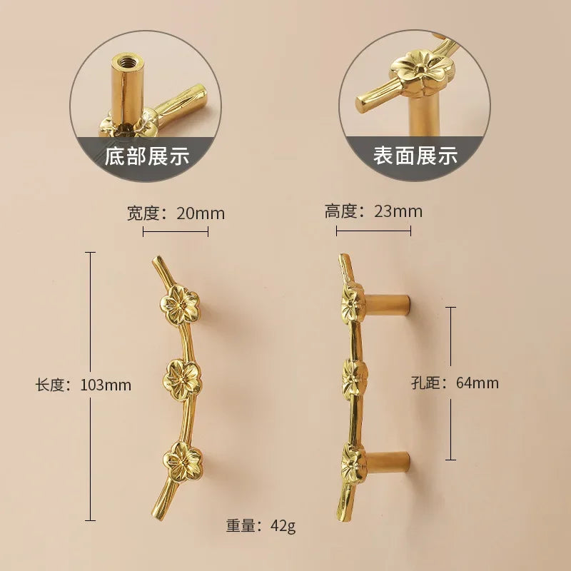 Luxury Brass Flower and Leaf Cabinet Handles – Chinese-Style Decorative Pulls