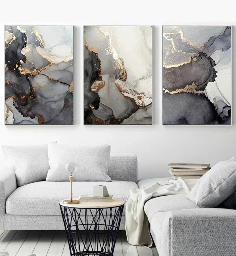 Black Gold Gray Marble Abstract Wall Art Canvas Print