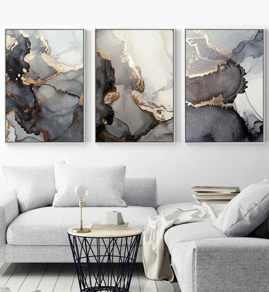 Black Gold Gray Marble Abstract Wall Art Canvas Print