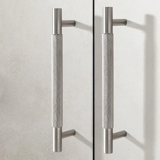 Solid Brass Knurled Cabinet Handles – Brushed Nickel Pulls and Textured Knobs