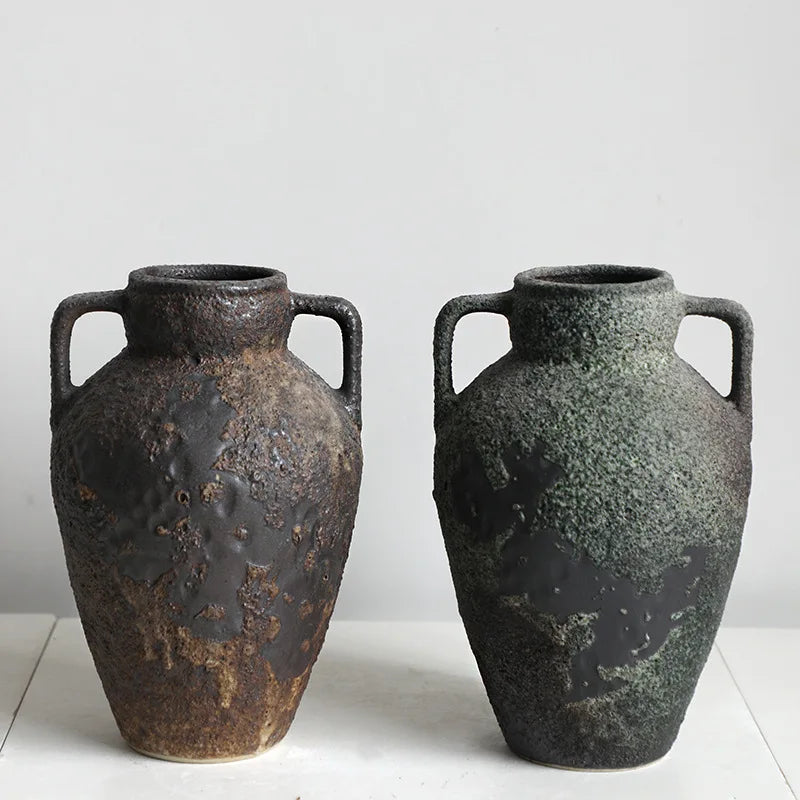 Vintage Dual Ear Coarse Ceramic Vase