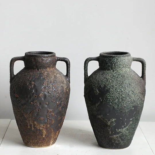 Vintage Dual Ear Coarse Ceramic Vase
