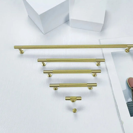 Knurled Brass Wardrobe Handles – Modern Pull Bars for Cabinets and Drawers