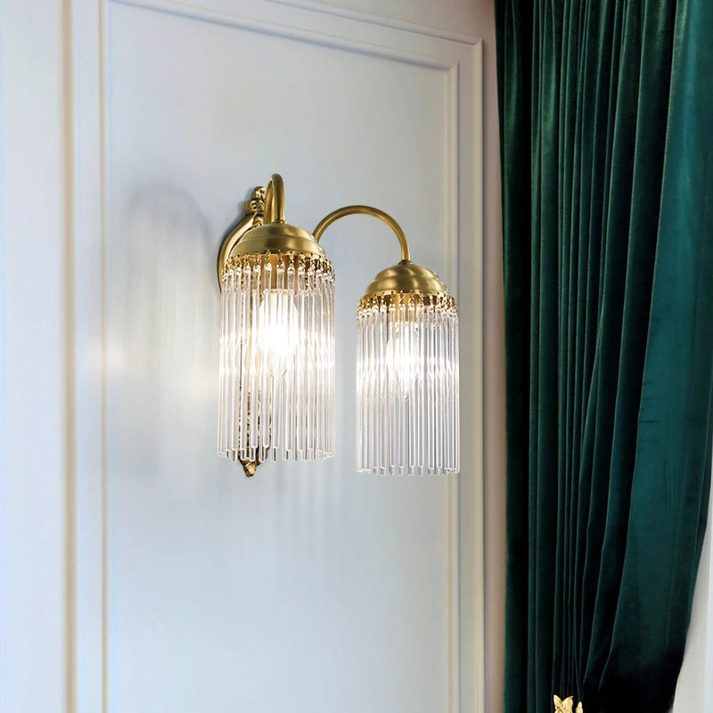 French Luxury Copper Wall Lamp Golden Crystal LED Sconce Light