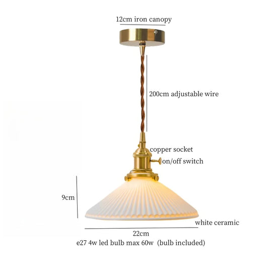 Patterned Ceramic Pendant Lamp with Vintage Copper Finish