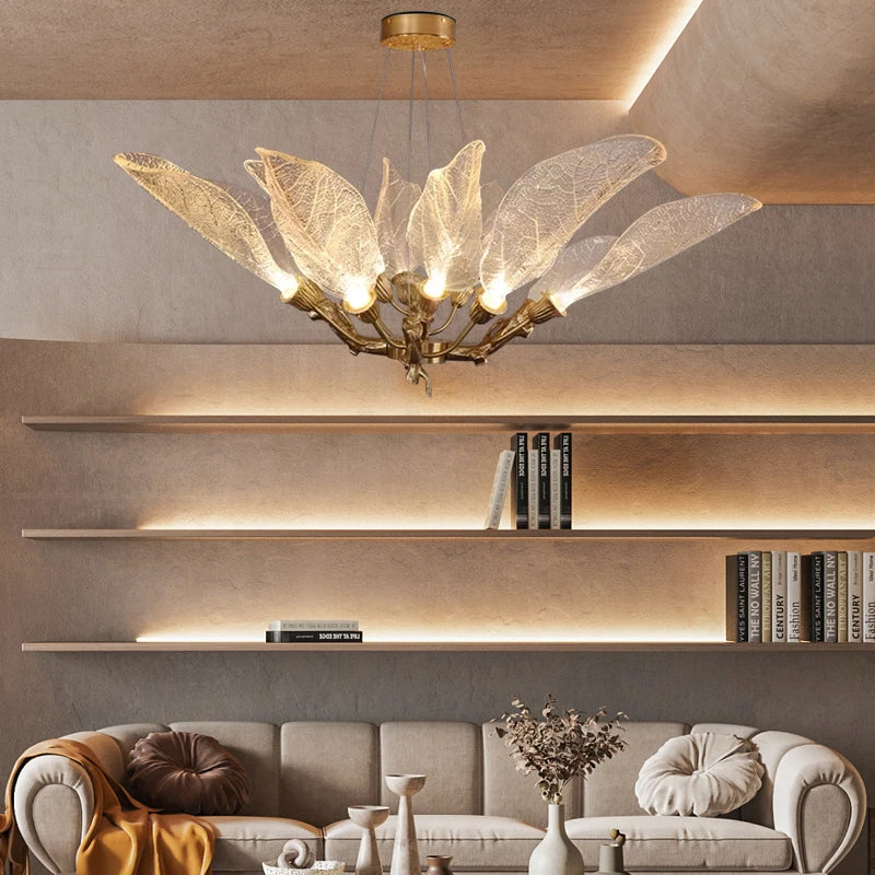 Luxury Copper Branch Chandelier with Artistic Resin Leaves