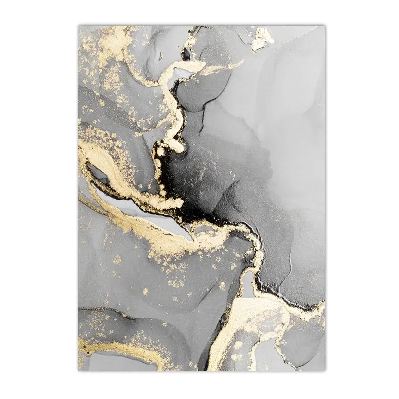 Chic Golden Grey Marble Abstract Canvas Wall Art Set of 3