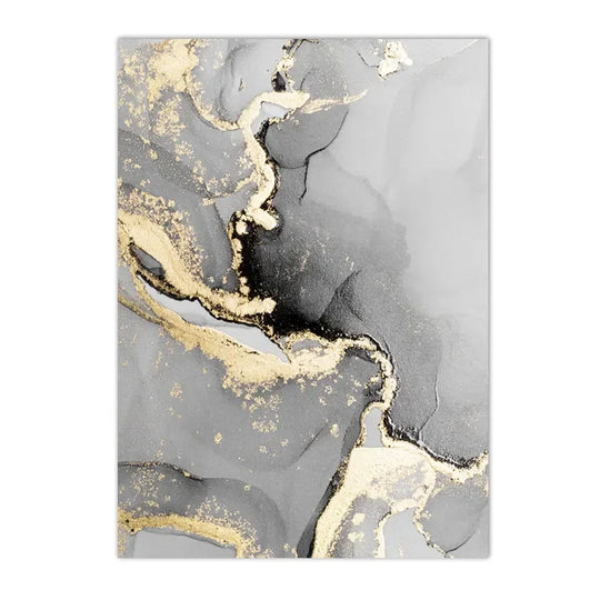 Chic Golden Grey Marble Abstract Canvas Wall Art Set of 3