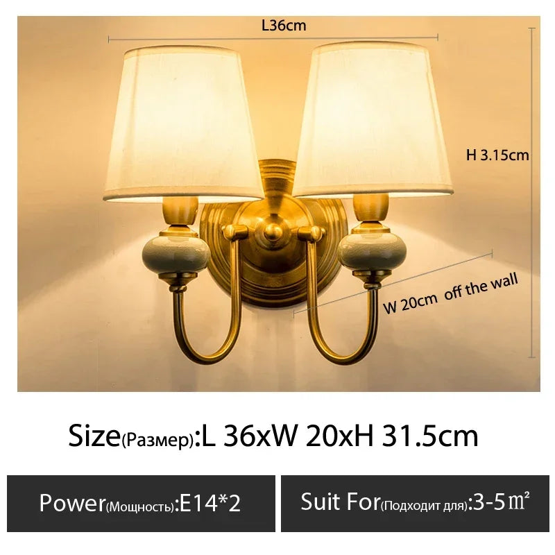 European Style Copper LED Wall Lamp for Bedroom & Living Room