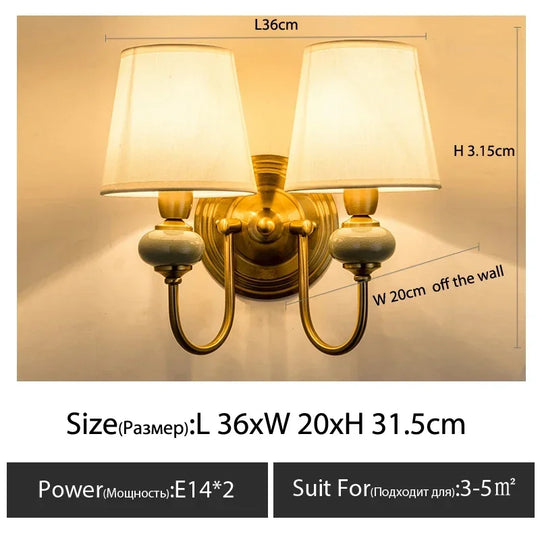 European Style Copper LED Wall Lamp for Bedroom & Living Room
