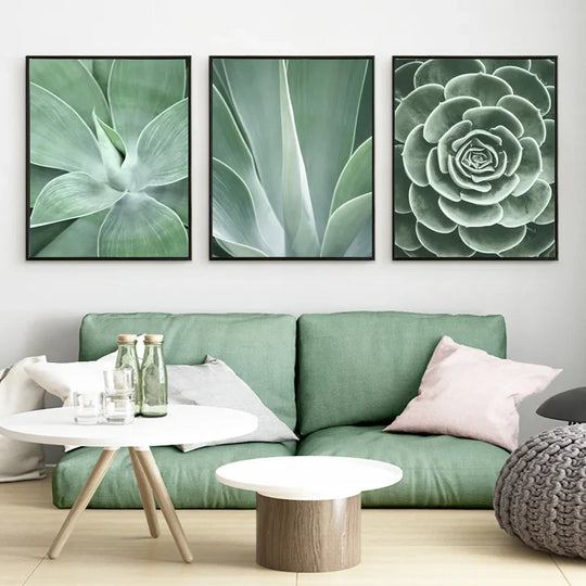 Cactus Botanical Canvas Wall Art Green Leaf Print