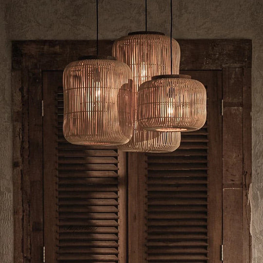 Wabi Sabi Rattan Pendant Light Handwoven Hemp Rope Ceiling Lamp