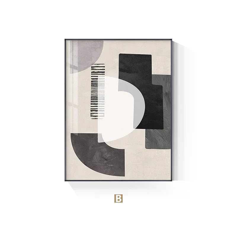 Neutral Black Beige Grey Abstract Geometric Canvas Wall Art Unframed