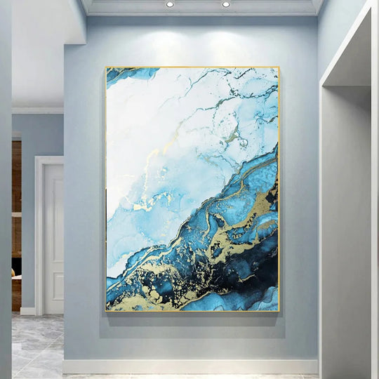 Shades of Blue Liquid Marble Abstract Canvas Wall Art