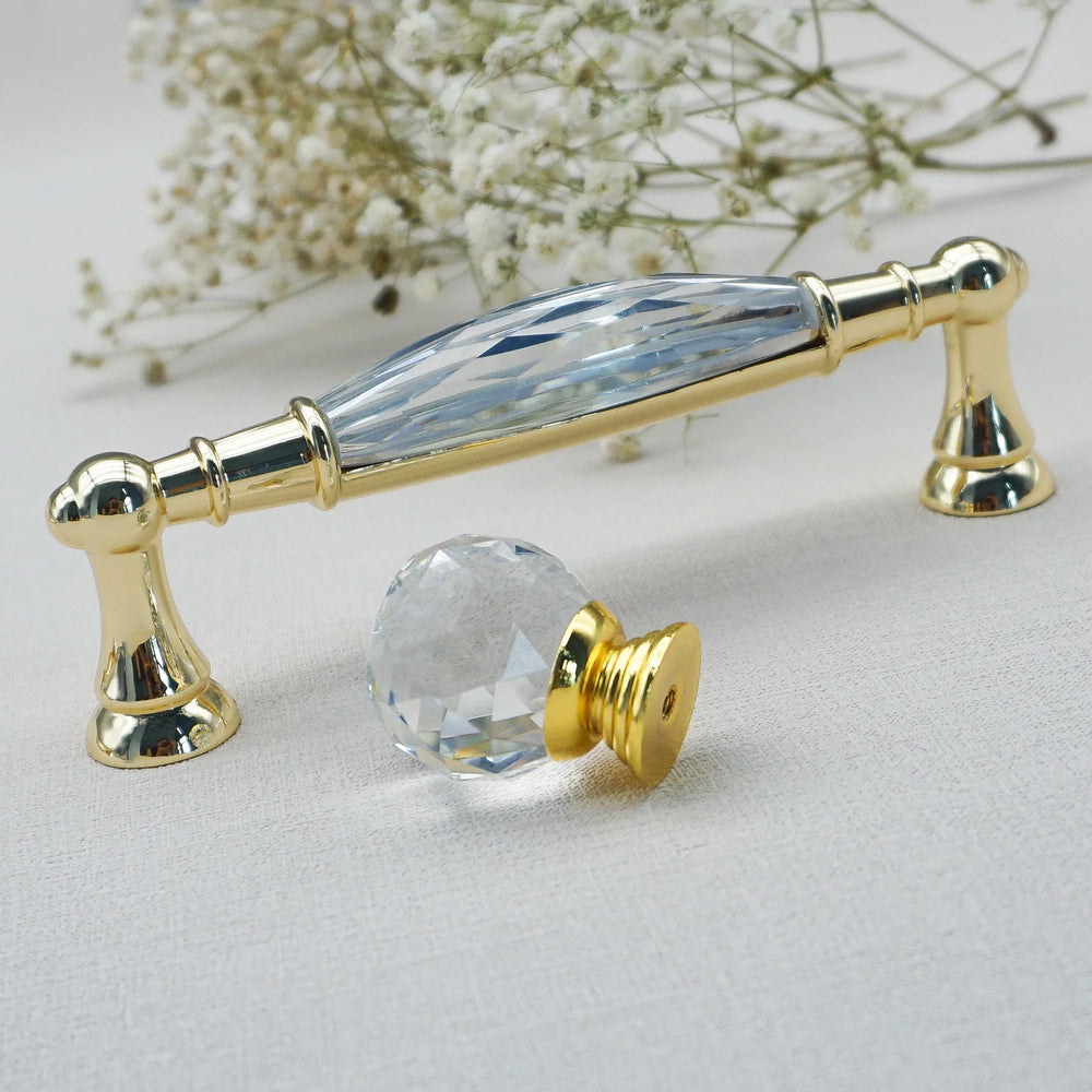 Luxury Gold Chrome Cabinet Handles – Zinc Alloy and Crystal Glass Pulls for Wardrobes and Dressers