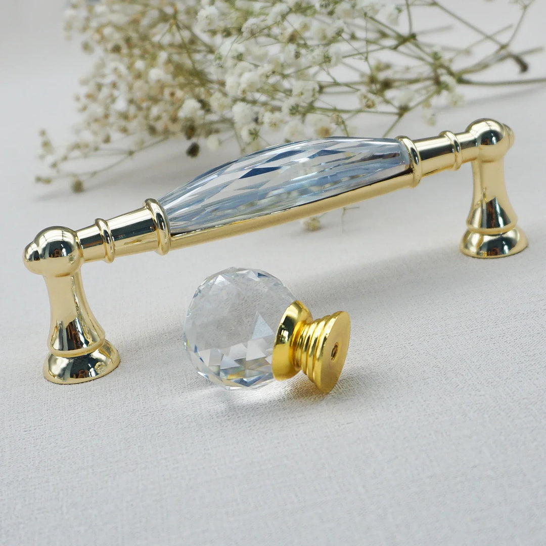 Luxury Gold Chrome Cabinet Handles – Zinc Alloy and Crystal Glass Pulls for Wardrobes and Dressers