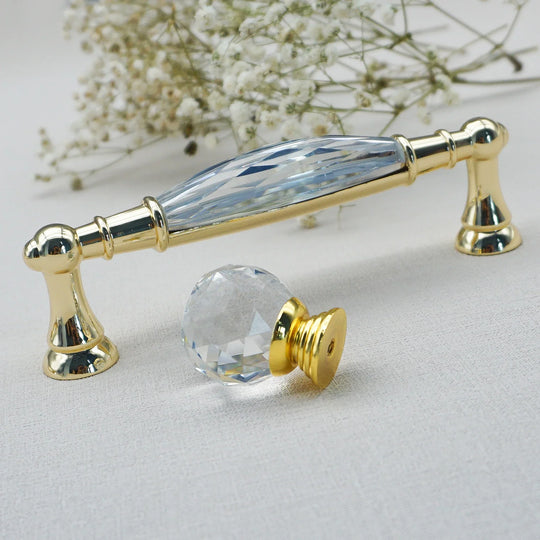 Luxury Gold Chrome Cabinet Handles – Zinc Alloy and Crystal Glass Pulls for Wardrobes and Dressers