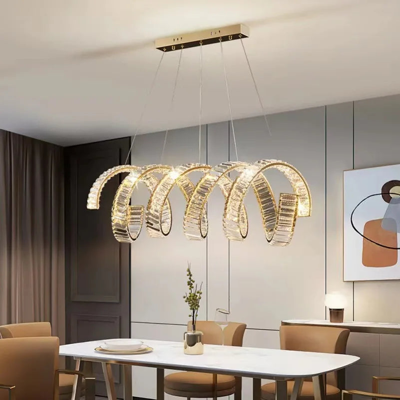 Victoria Spiral Crystal Chandelier – Golden Luxury Dining Lamp