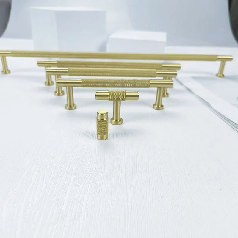 Knurled Brass Wardrobe Handles – Modern Pull Bars for Cabinets and Drawers