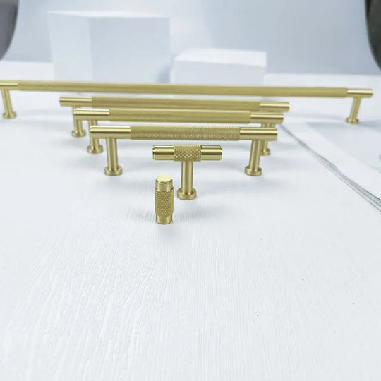 Knurled Brass Wardrobe Handles – Modern Pull Bars for Cabinets and Drawers