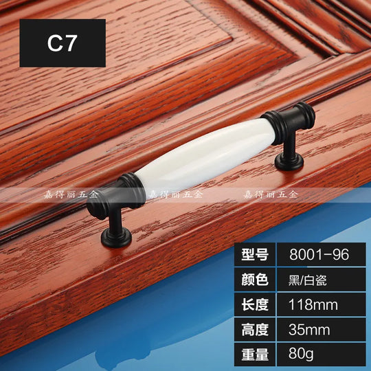 European Ceramic Cabinet Handles – Black and White Pulls for Furniture