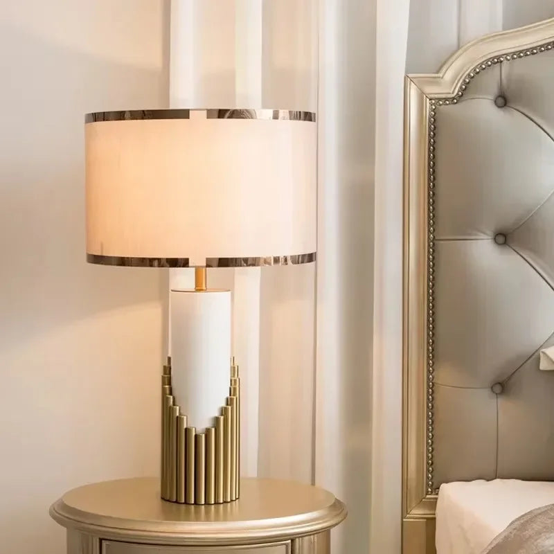 Nordic Luxury Marble Table Lamp with Fabric Shade
