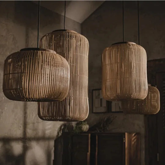 Wabi Sabi Rattan Pendant Light Handwoven Hemp Rope Ceiling Lamp