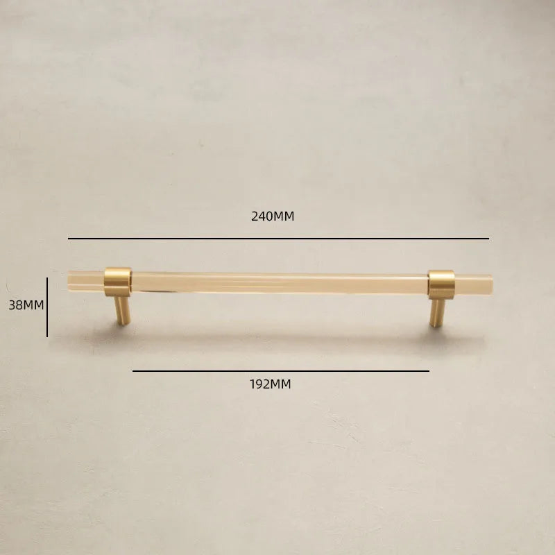 Champagne Acrylic and Brass Cupboard Handles – Modern T-Bar Pulls for Furniture