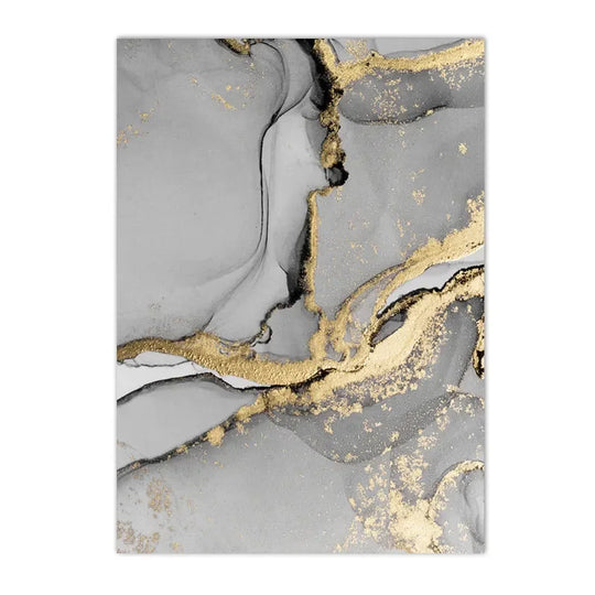 Chic Golden Grey Marble Abstract Canvas Wall Art Set of 3