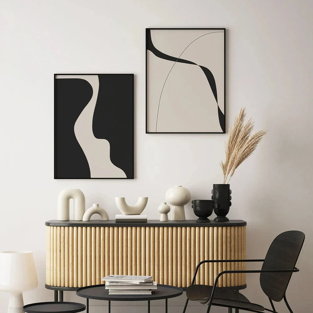 Minimal Black White Abstract Canvas Wall Art