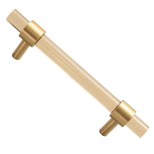 Champagne Acrylic and Brass Cupboard Handles – Modern T-Bar Pulls for Furniture