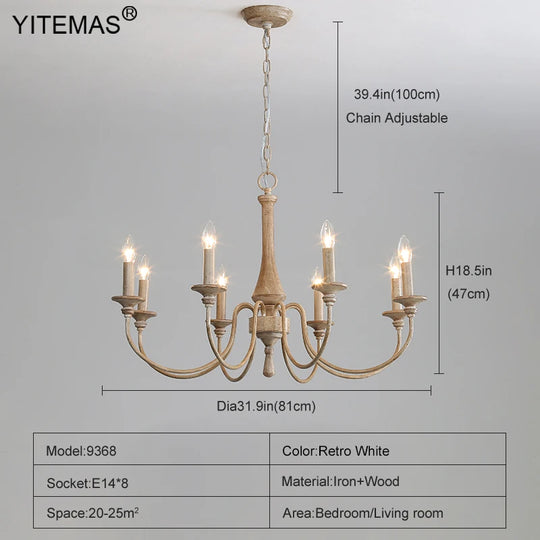 French Vintage Wooden Chandelier – Multi-Light Pendant for Living & Dining Rooms