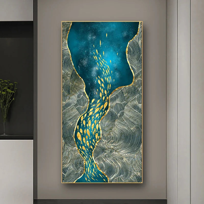 Abstract Green Aqua Auspicious Canvas Wall Art