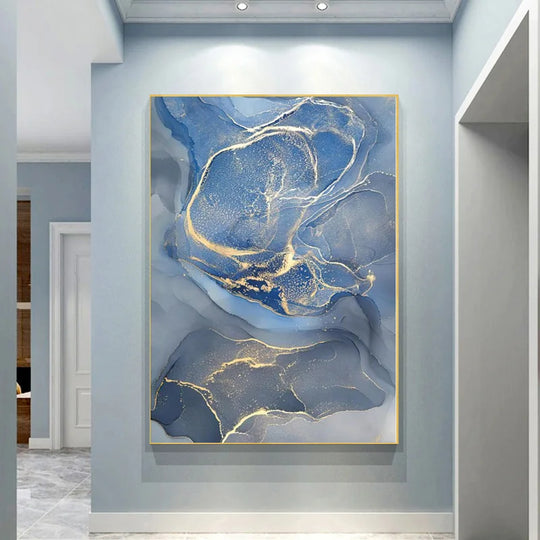 Shades of Blue Liquid Marble Abstract Canvas Wall Art