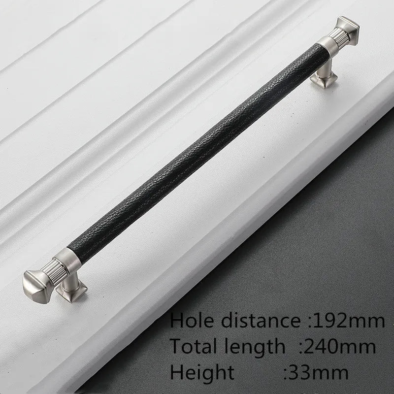 Modern Leather and Zinc Alloy Cabinet Handle – Elegant Pulls for Kitchen, Wardrobe, and Furniture (96mm)