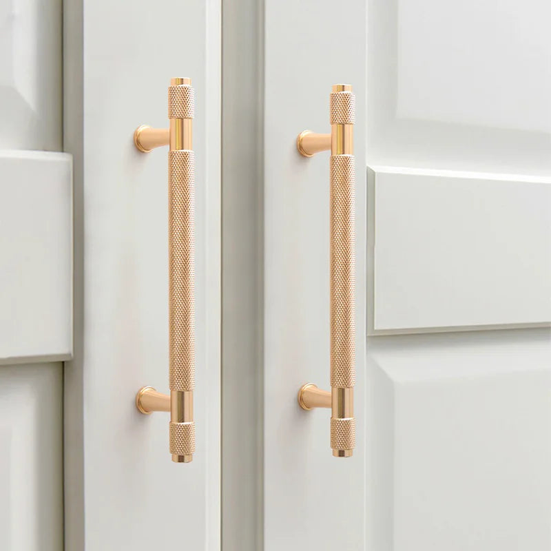 Black and Gold Knurled Cabinet Handles – Modern Aluminum Pulls for Furniture
