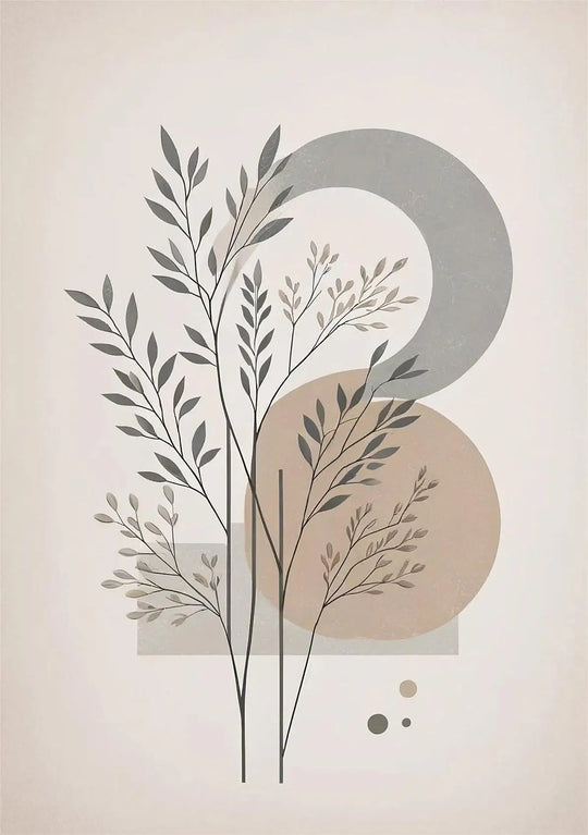 Oriental Zen Botanical Moon Sun Abstract Canvas Wall Art