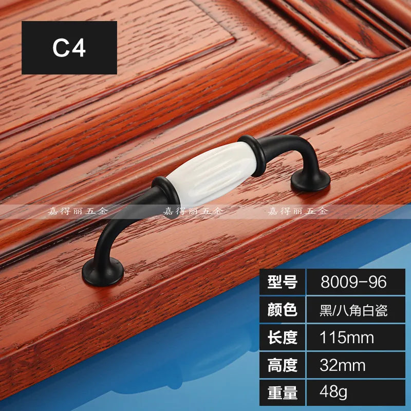 European Ceramic Cabinet Handles – Black and White Pulls for Furniture