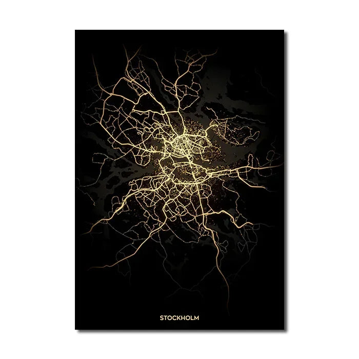 Black Gold City Map Canvas Wall Art Print