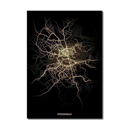 Black Gold City Map Canvas Wall Art Print
