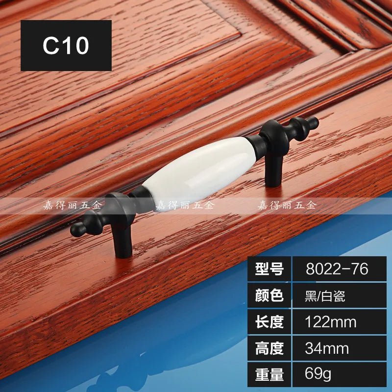 European Ceramic Cabinet Handles – Black and White Pulls for Furniture